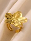 Elegant Stainless Steel Big Bloom Flower Rings For Women Gold Color New Style Open Rings Finger Jewelry Wedding Her Gift Punk