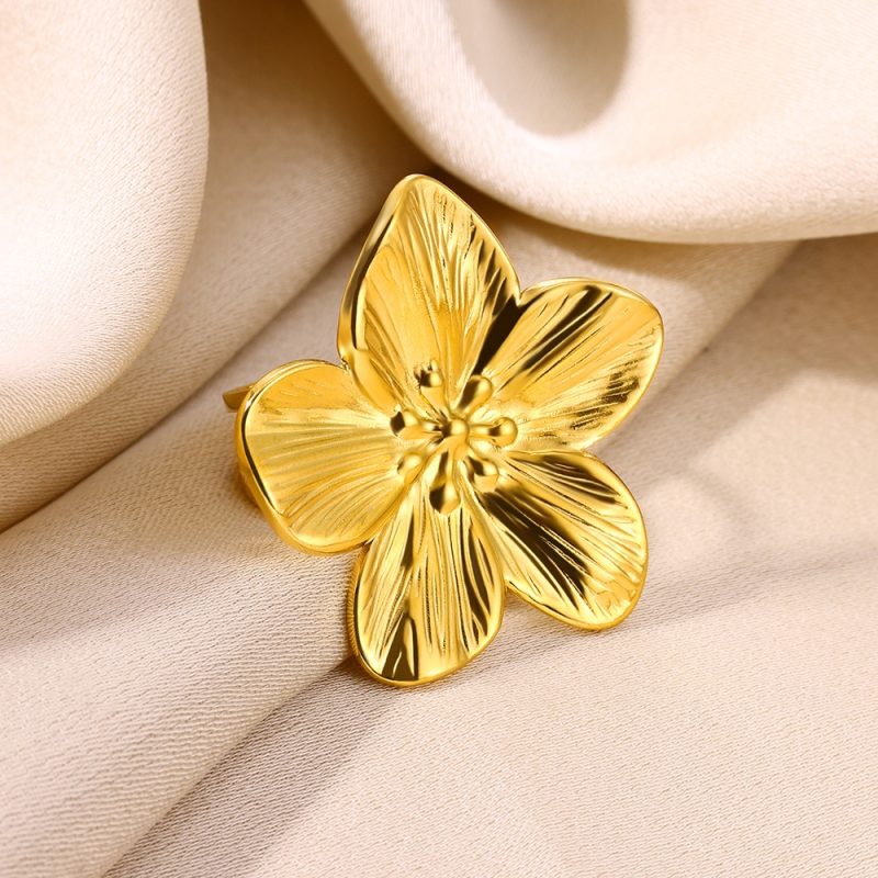 Elegant Stainless Steel Big Bloom Flower Rings For Women Gold Color New Style Open Rings Finger Jewelry Wedding Her Gift Punk - Image 4