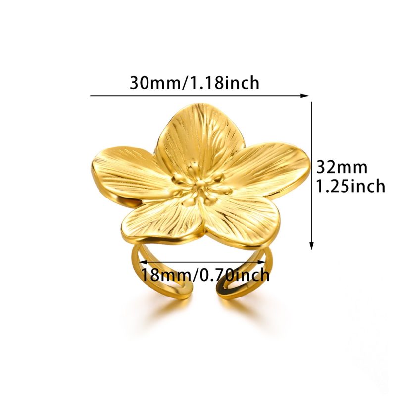 Elegant Stainless Steel Big Bloom Flower Rings For Women Gold Color New Style Open Rings Finger Jewelry Wedding Her Gift Punk - Image 6