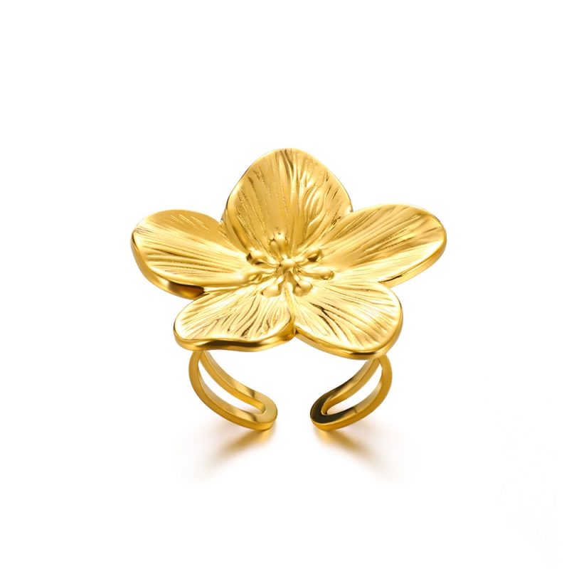 Elegant Stainless Steel Big Bloom Flower Rings For Women Gold Color New Style Open Rings Finger Jewelry Wedding Her Gift Punk - Image 7