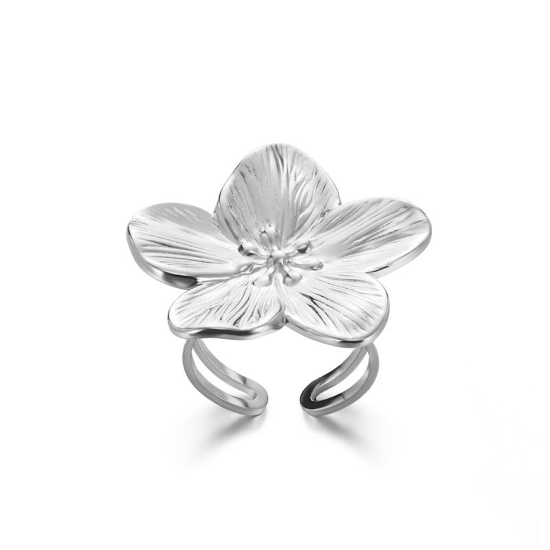Elegant Stainless Steel Big Bloom Flower Rings For Women Gold Color New Style Open Rings Finger Jewelry Wedding Her Gift Punk - Image 8
