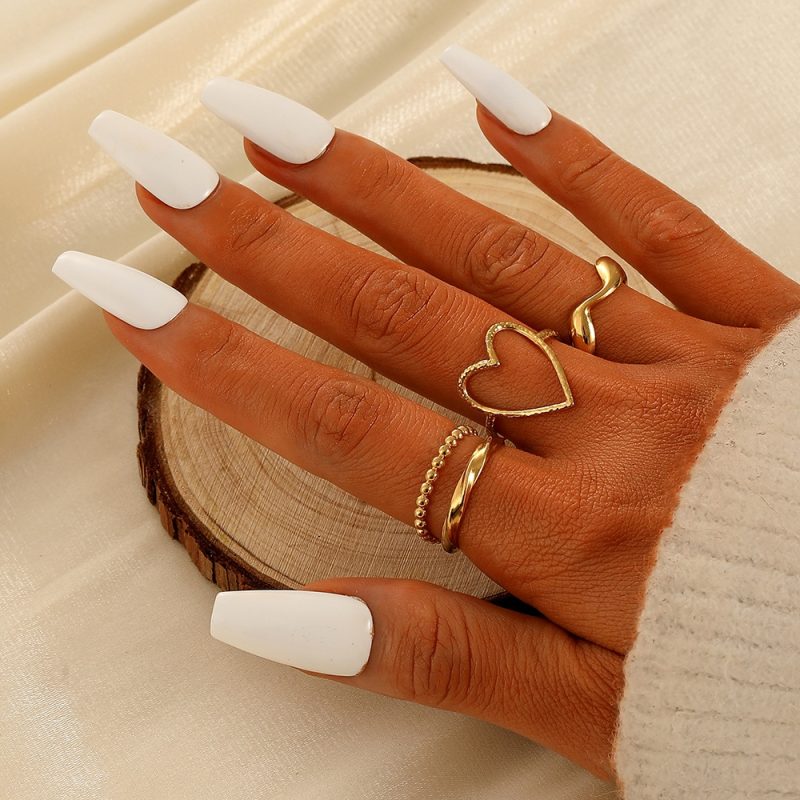 2024 New Tide Individuality Retro Geometric Hollowing Inlay Gem Rings SetLiquid State Metal Four-Piece Rings Set Paty Jewelry - Image 16