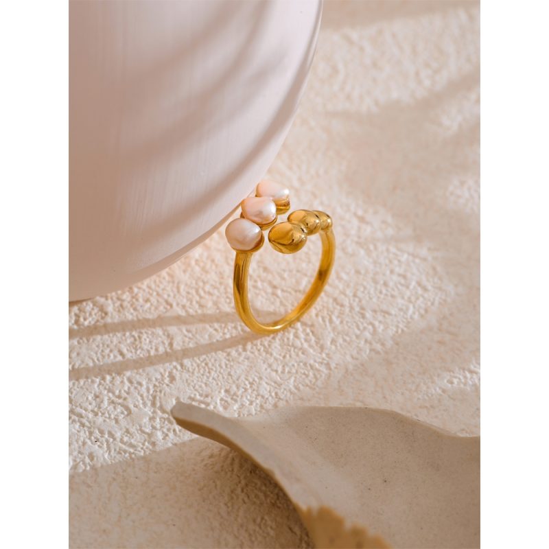 Yhpup Natural Freshwater Pearl High Quality Adjustable Embrace Ring for Women Stainless Steel Charm Fashion Jewelry Gift - Image 4