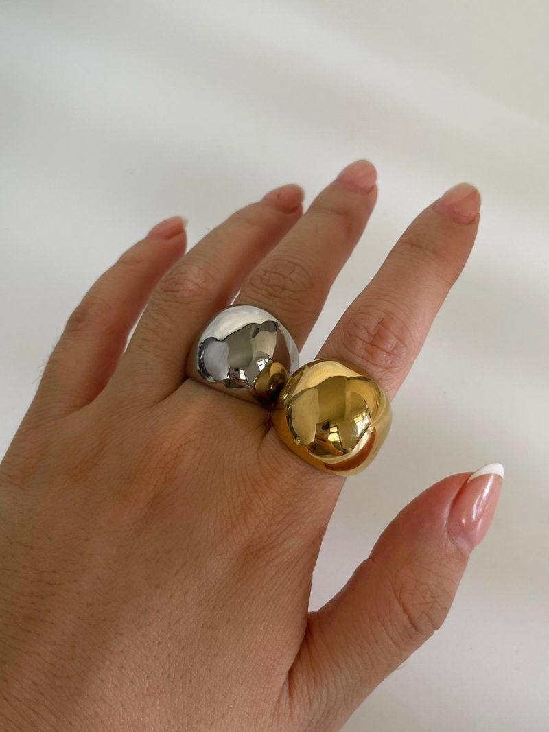 Peri'sbox 18K Pvd Gold Plated Chunky Dome Wide Rings for Women Men Punk Stainless Steel Free Tarnish Stackable Statement Jewelry