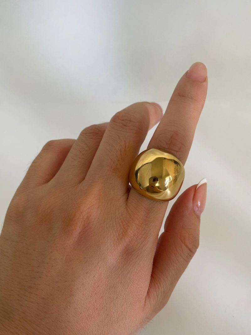 Peri'sbox 18K Pvd Gold Plated Chunky Dome Wide Rings for Women Men Punk Stainless Steel Free Tarnish Stackable Statement Jewelry - Image 3