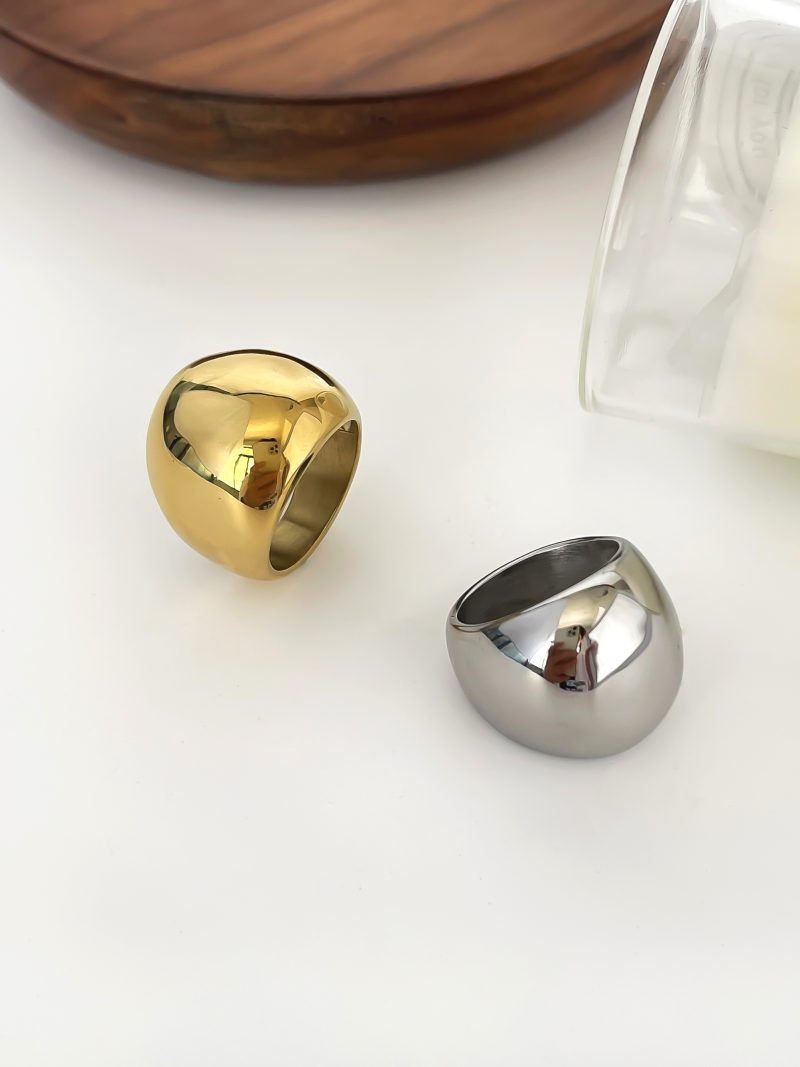 Peri'sbox 18K Pvd Gold Plated Chunky Dome Wide Rings for Women Men Punk Stainless Steel Free Tarnish Stackable Statement Jewelry - Image 4
