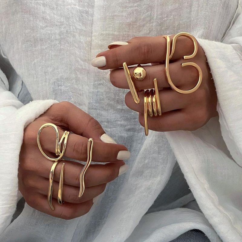 Uworld Chic Stainless Steel Personality Minimalist Classy Ring 18k Gold Color Stylish Unique Finger Jewelry for Women Waterproof - Image 2