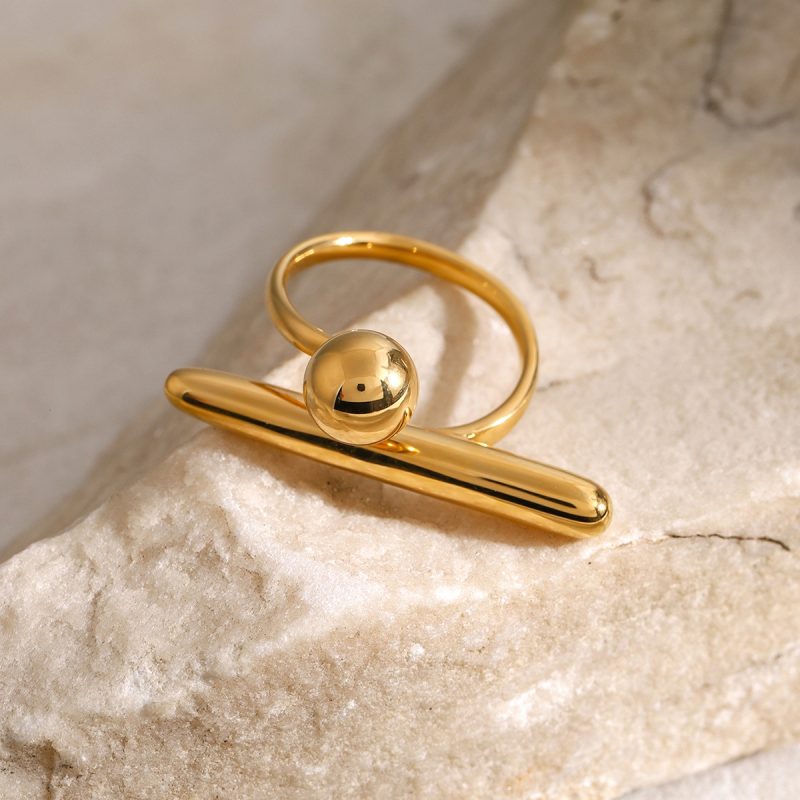 Uworld Chic Stainless Steel Personality Minimalist Classy Ring 18k Gold Color Stylish Unique Finger Jewelry for Women Waterproof - Image 3
