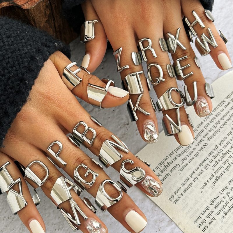 Stainless Steel Rings Temperament Noble 26-letter Ring Vintage Luxuries Adjustable Opening Ring For Women Jewelry Banquet Gifts - Image 2