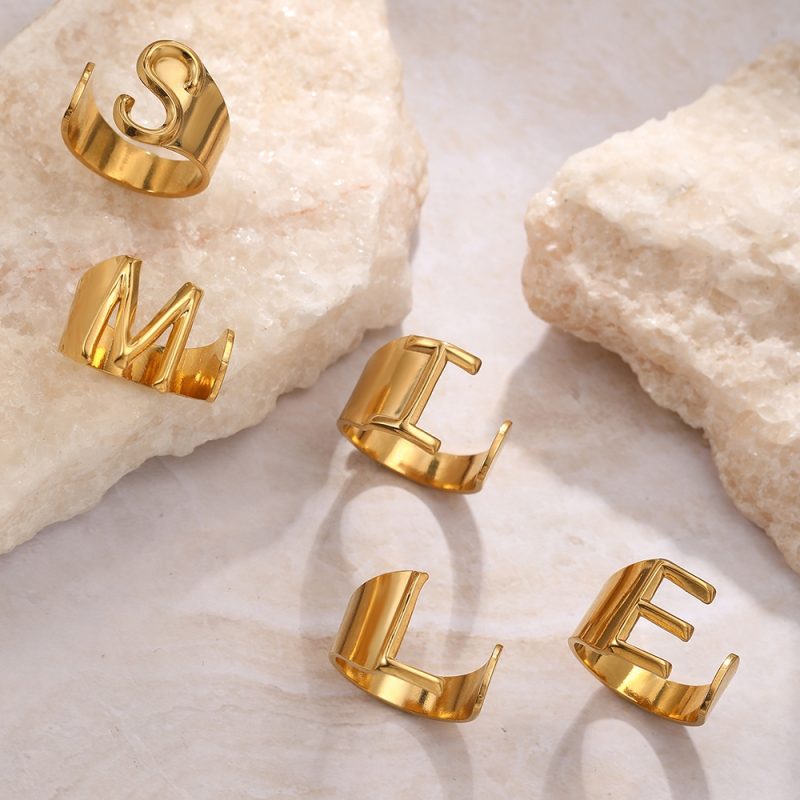 Stainless Steel Rings Temperament Noble 26-letter Ring Vintage Luxuries Adjustable Opening Ring For Women Jewelry Banquet Gifts - Image 4