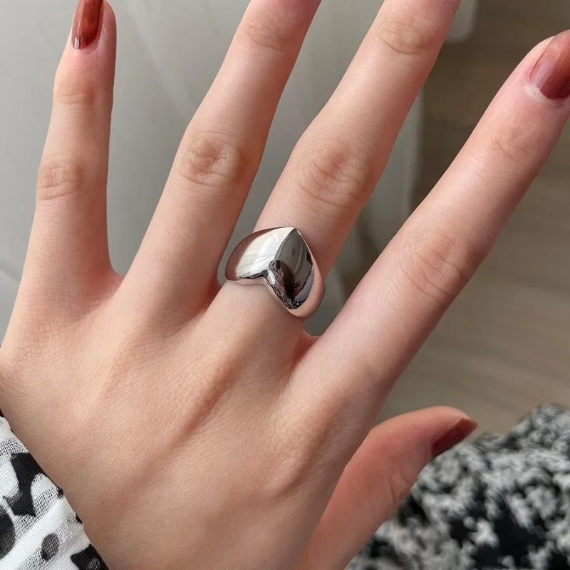 LATS Sweet Cool Silver Color Rings for Women Girl Korea Elegant Simple Smooth LOVE Heart Ring Fashion Jewelry Accessories - Image 10