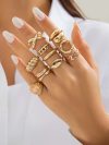 10Pcs/Set Trendy Gold Color Geometric Cuff Rings Set for Women Fashion Metal Geometric Adjustable Finger Ring Jewelry 2025 New