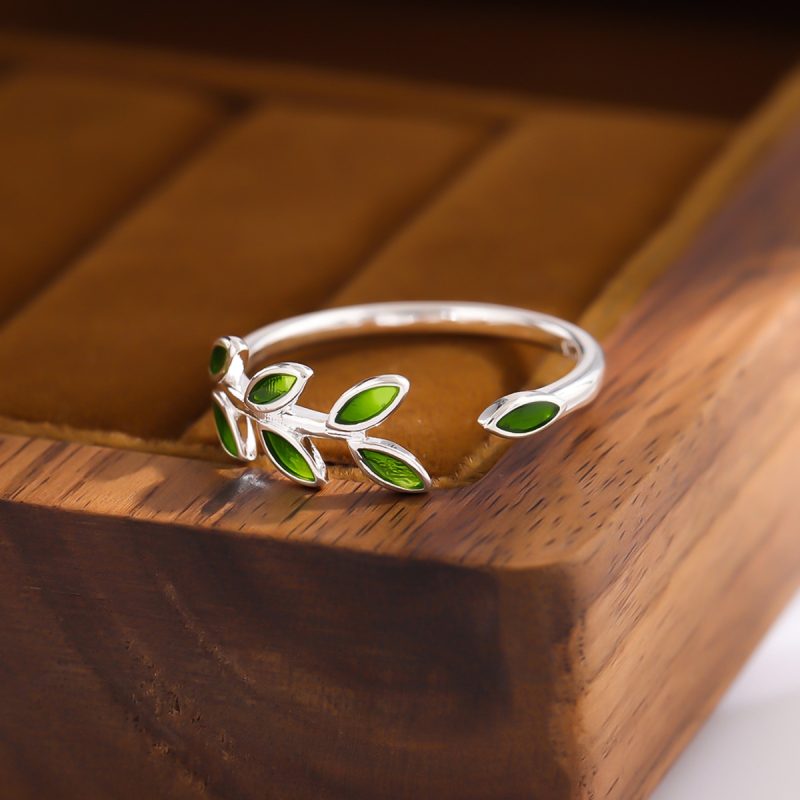 Fashion Accessories Green Color Leaves and Twig Wrap Around Ring Silver Color Nature Inspired Fine Jewelry for Women Adjustable - Image 14
