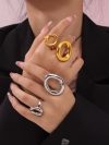 316L Stainless Steel Gold Plated Big Ring for Women Oval Hollow Personality Ring Female Luxury Waterproof Jewelry