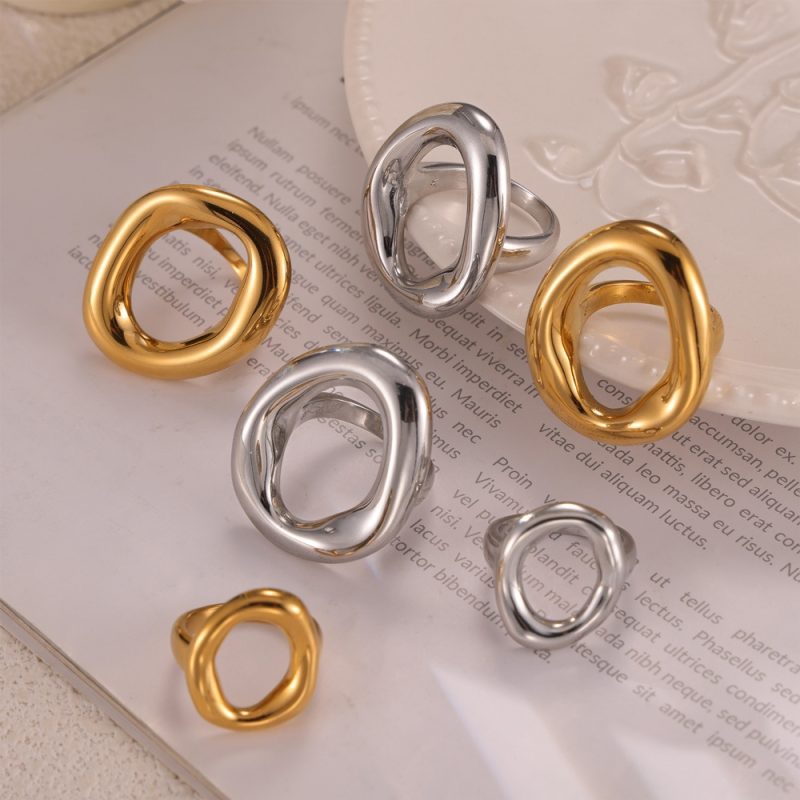 316L Stainless Steel Gold Plated Big Ring for Women Oval Hollow Personality Ring Female Luxury Waterproof Jewelry - Image 4
