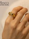 e-Manco Fashion Simple Stainless Steel Rings for Women Arc Rings Jewellery Geometric Ring Size 5 6 7 8