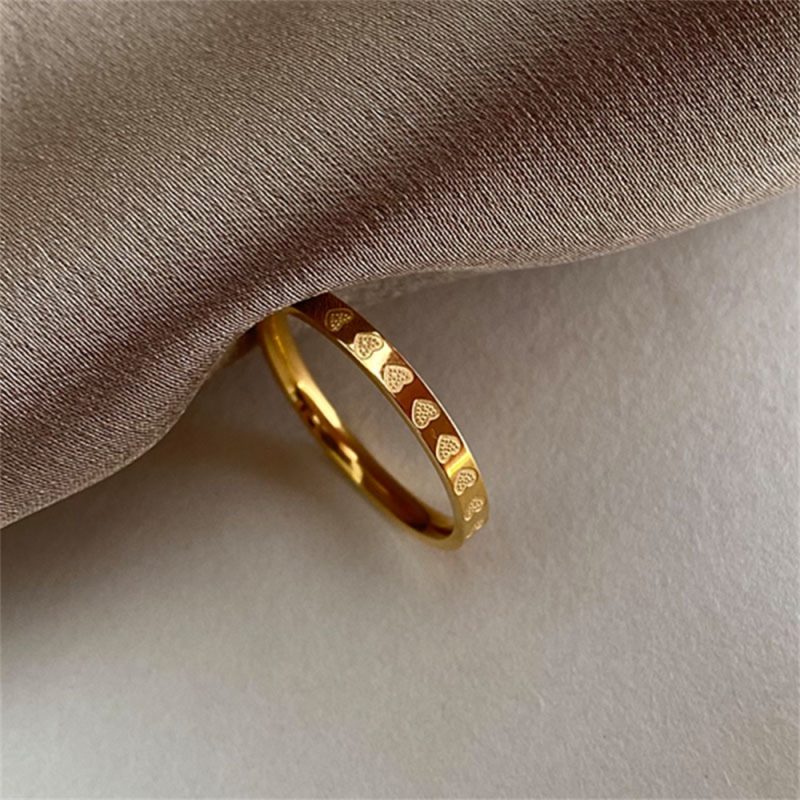 Golden Stainless Steel 2mm Heart Rings Women Size 5/6/7/8/9/10 Thin Finger Ring Wedding Band Engagement Jewelry Girlfriend Gift