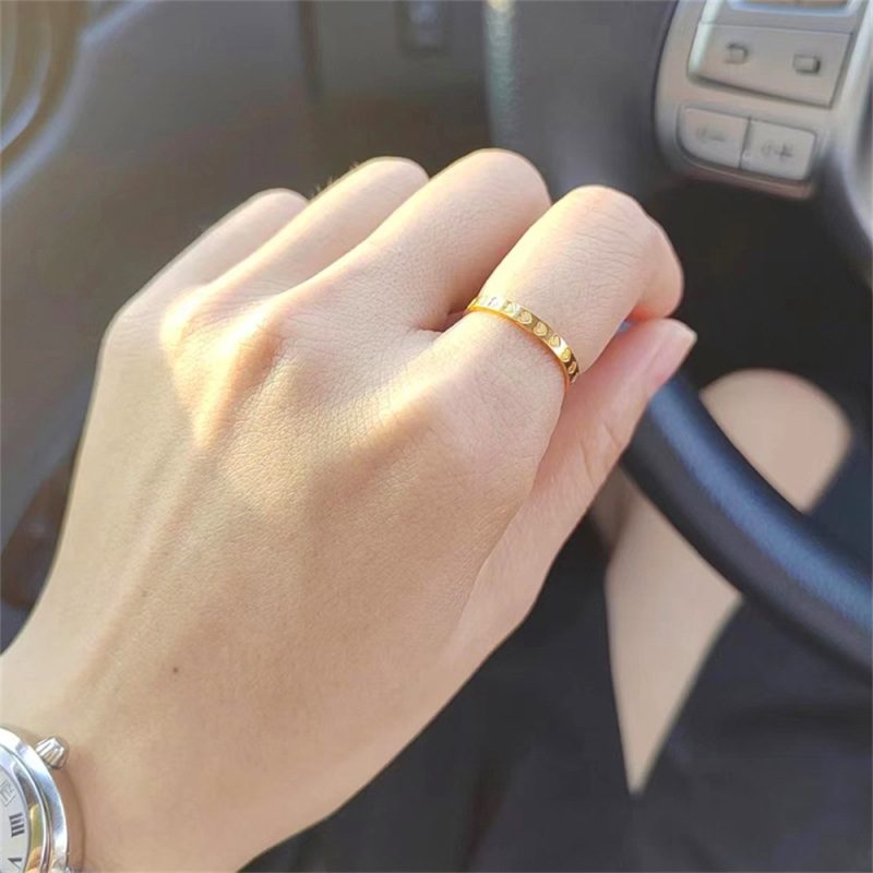 Golden Stainless Steel 2mm Heart Rings Women Size 5/6/7/8/9/10 Thin Finger Ring Wedding Band Engagement Jewelry Girlfriend Gift - Image 3