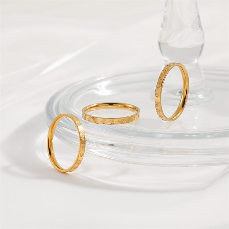 Golden Stainless Steel 2mm Heart Rings Women Size 5/6/7/8/9/10 Thin Finger Ring Wedding Band Engagement Jewelry Girlfriend Gift - Image 5