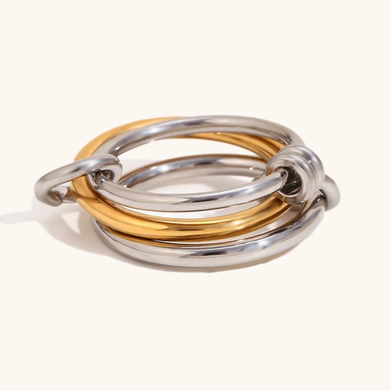 La. Muses Color Mix Dual Tone Multi-layer Circle Stainless steel Women's Ring Trendy Fashion Daily Versatile Jewelry - Image 2