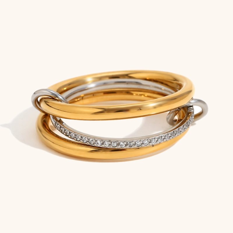 La. Muses Color Mix Dual Tone Multi-layer Circle Stainless steel Women's Ring Trendy Fashion Daily Versatile Jewelry - Image 3
