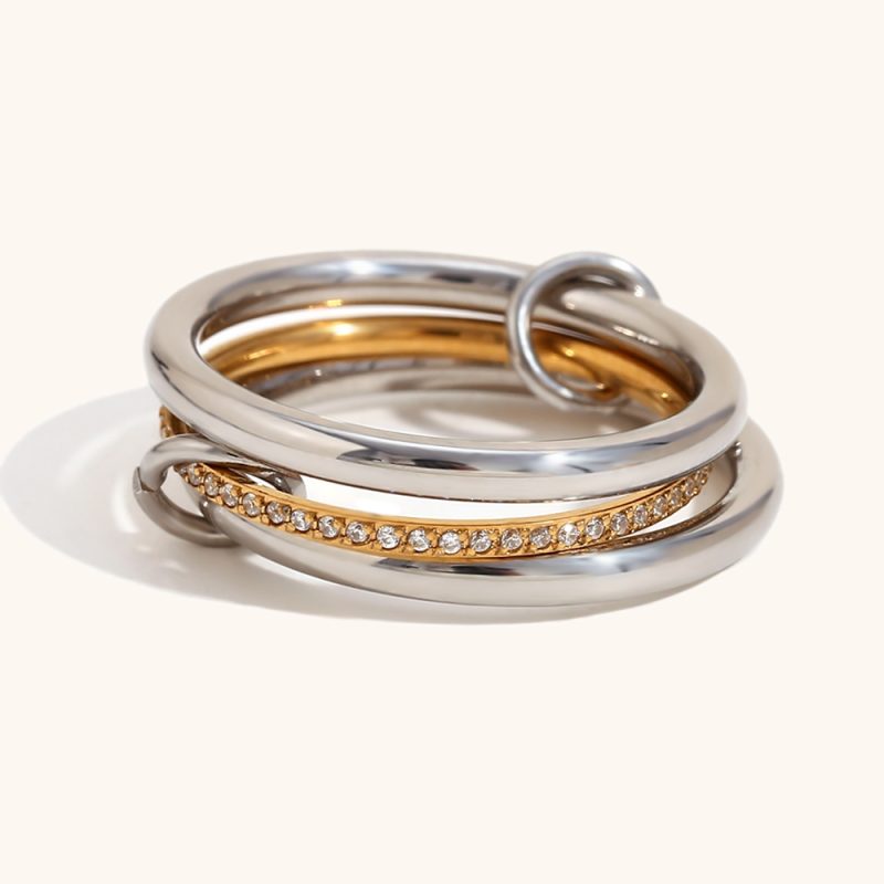 La. Muses Color Mix Dual Tone Multi-layer Circle Stainless steel Women's Ring Trendy Fashion Daily Versatile Jewelry - Image 4