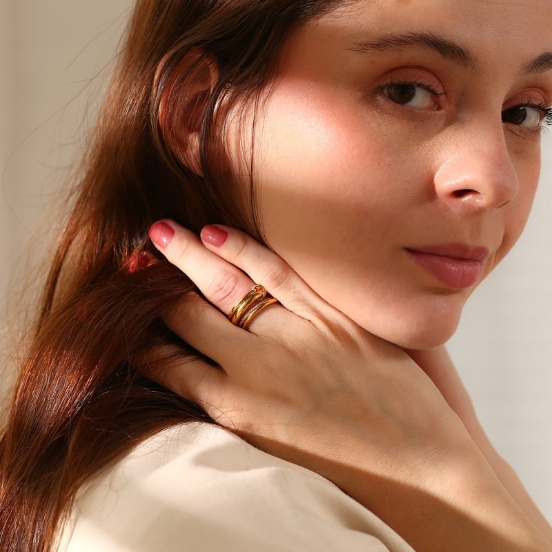 La. Muses Color Mix Dual Tone Multi-layer Circle Stainless steel Women's Ring Trendy Fashion Daily Versatile Jewelry - Image 5