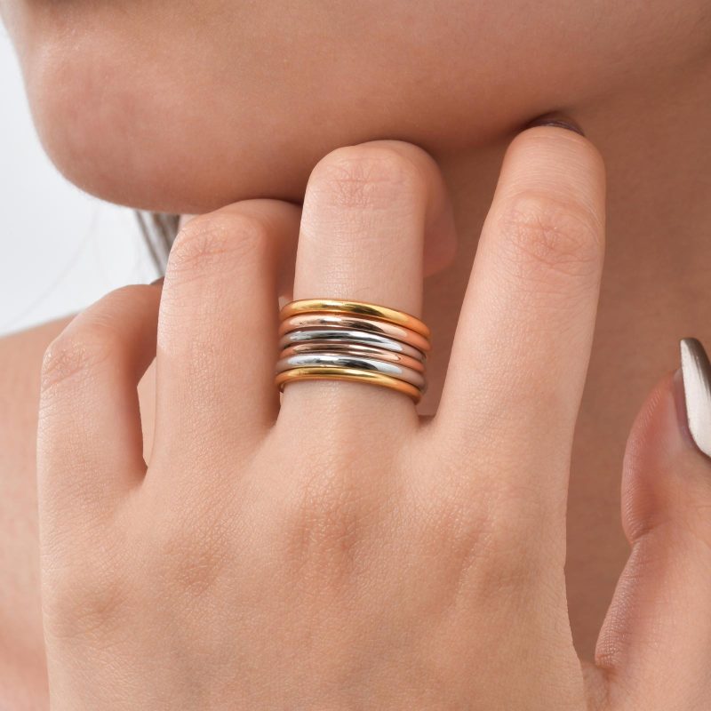 Chic 6Pcs Interlocked Stacking Rings for Women Girls Gift Jewelry, 10MM Stainless Steel Plain Statement Band anillo femenino - Image 3