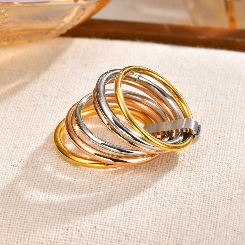 Chic 6Pcs Interlocked Stacking Rings for Women Girls Gift Jewelry, 10MM Stainless Steel Plain Statement Band anillo femenino - Image 4
