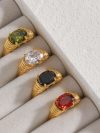 Strong Prong Setting Oval Cutt 3A Zircon Shiny Green Red Black White Stone Ring Stainless Steel 18K Gold Plated Rings For Women