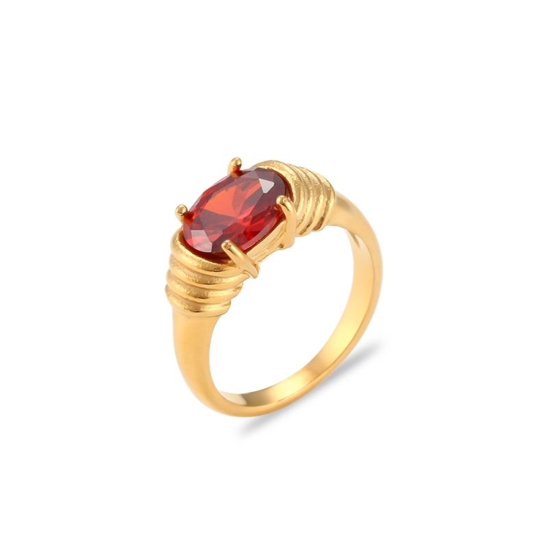Strong Prong Setting Oval Cutt 3A Zircon Shiny Green Red Black White Stone Ring Stainless Steel 18K Gold Plated Rings For Women - Image 7