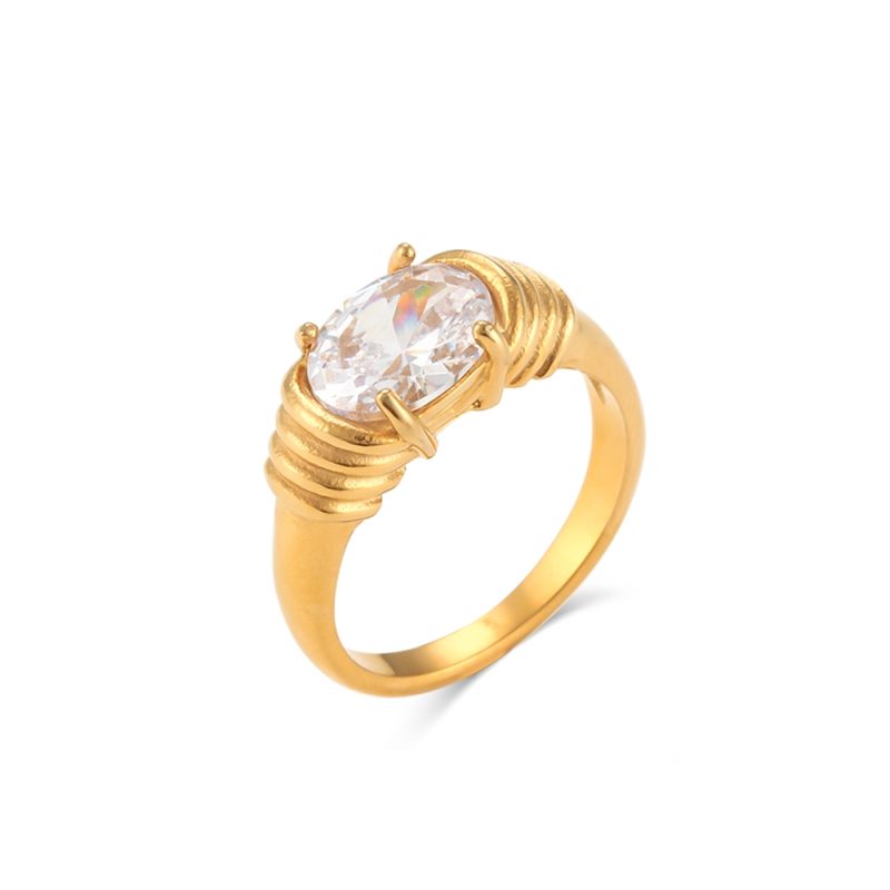 Strong Prong Setting Oval Cutt 3A Zircon Shiny Green Red Black White Stone Ring Stainless Steel 18K Gold Plated Rings For Women - Image 8