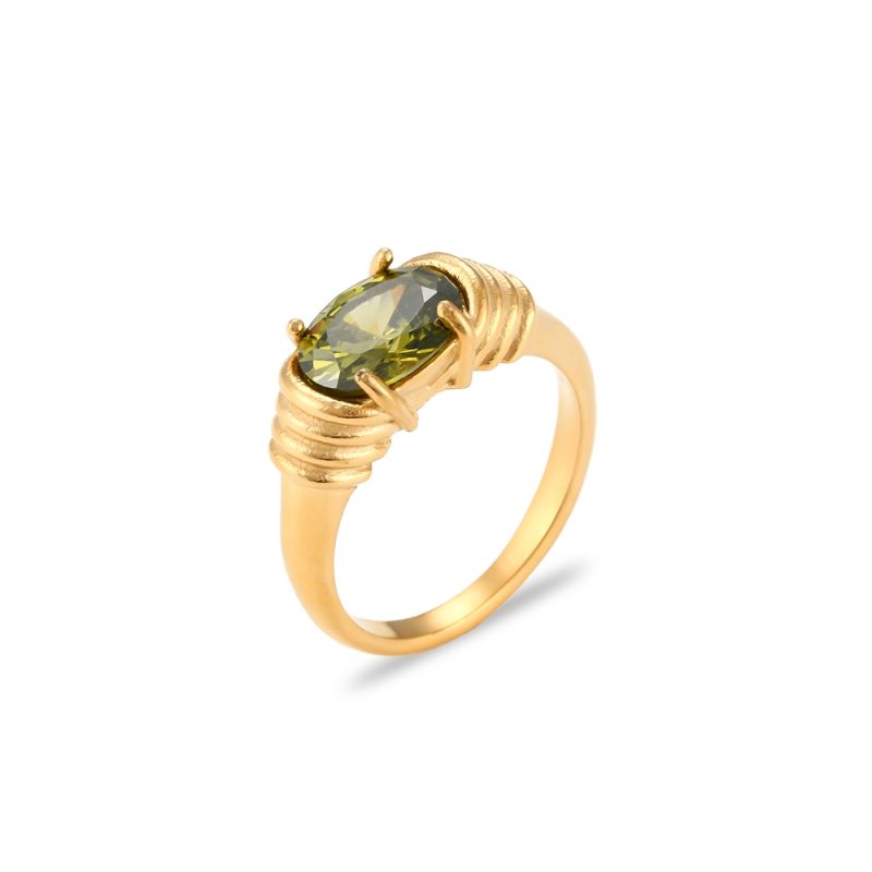 Strong Prong Setting Oval Cutt 3A Zircon Shiny Green Red Black White Stone Ring Stainless Steel 18K Gold Plated Rings For Women - Image 10