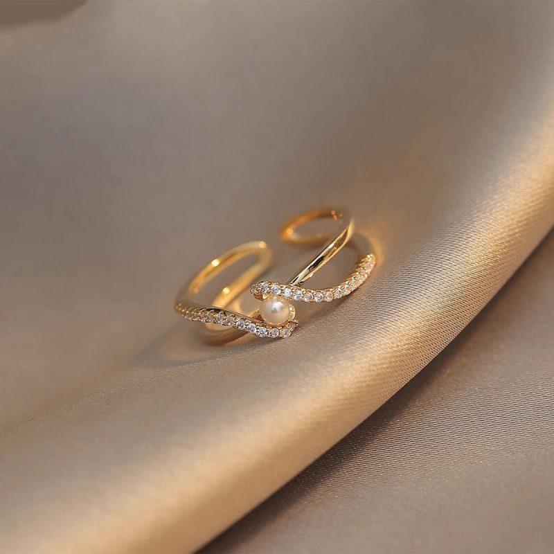 2025 New Luxury Pearl Zircon Adjustable Rings for Women Fashion Simple New Year Party Accessories Fine Jewelry Gift