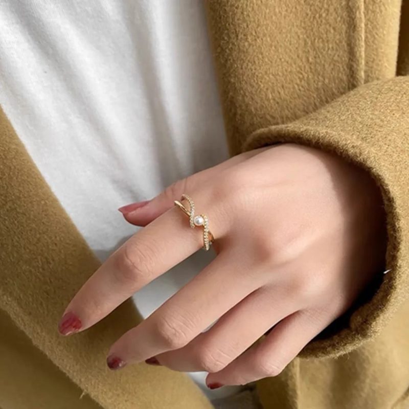 2025 New Luxury Pearl Zircon Adjustable Rings for Women Fashion Simple New Year Party Accessories Fine Jewelry Gift - Image 5