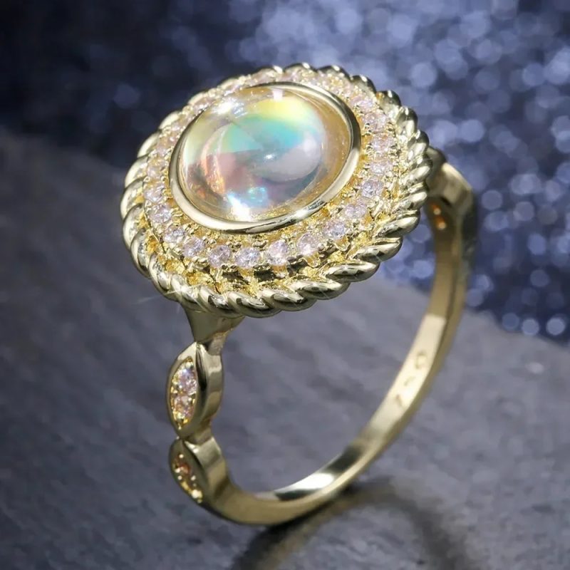 2024 Milangirl Large Oval Fire Opal Rings for Women Fashion Jewelry White Moonstone Bright Color S for Women Wedding Engagement - Image 11