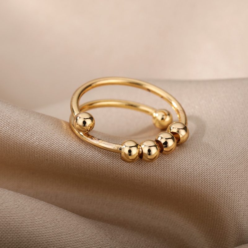 Anxiety Ring Beads Rings For Women Men Stainless Steel Ring Spinner Spiral Simulated Freely Anti Stress Fidget Ring Jewelry - Image 2