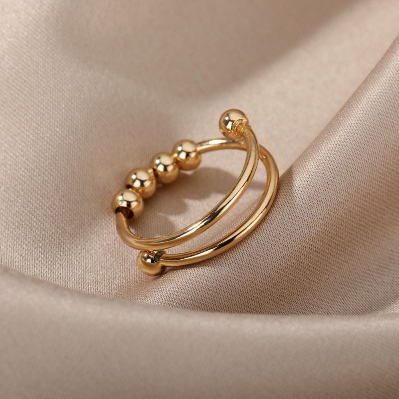 Anxiety Ring Beads Rings For Women Men Stainless Steel Ring Spinner Spiral Simulated Freely Anti Stress Fidget Ring Jewelry - Image 3