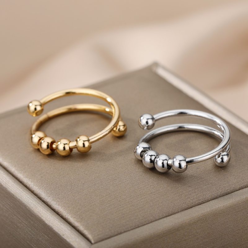 Anxiety Ring Beads Rings For Women Men Stainless Steel Ring Spinner Spiral Simulated Freely Anti Stress Fidget Ring Jewelry - Image 5