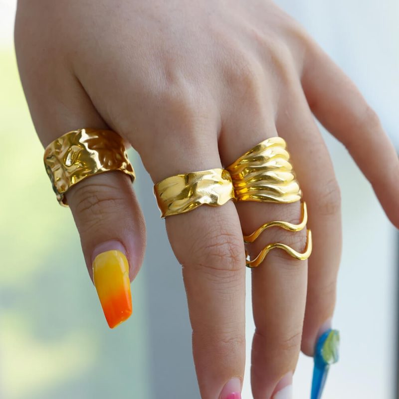 Irregular Geometric Chunky Opening Rings for Women Stainless Steel Gold Color Wedding Ring Aesthetic Fashion Jewelry Party Gift - Image 2