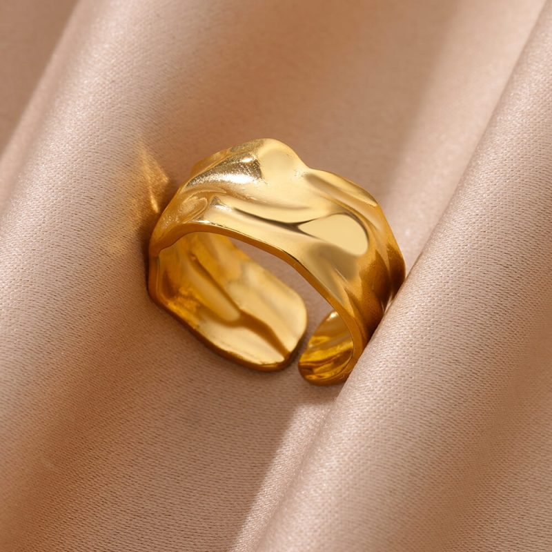Irregular Geometric Chunky Opening Rings for Women Stainless Steel Gold Color Wedding Ring Aesthetic Fashion Jewelry Party Gift - Image 4