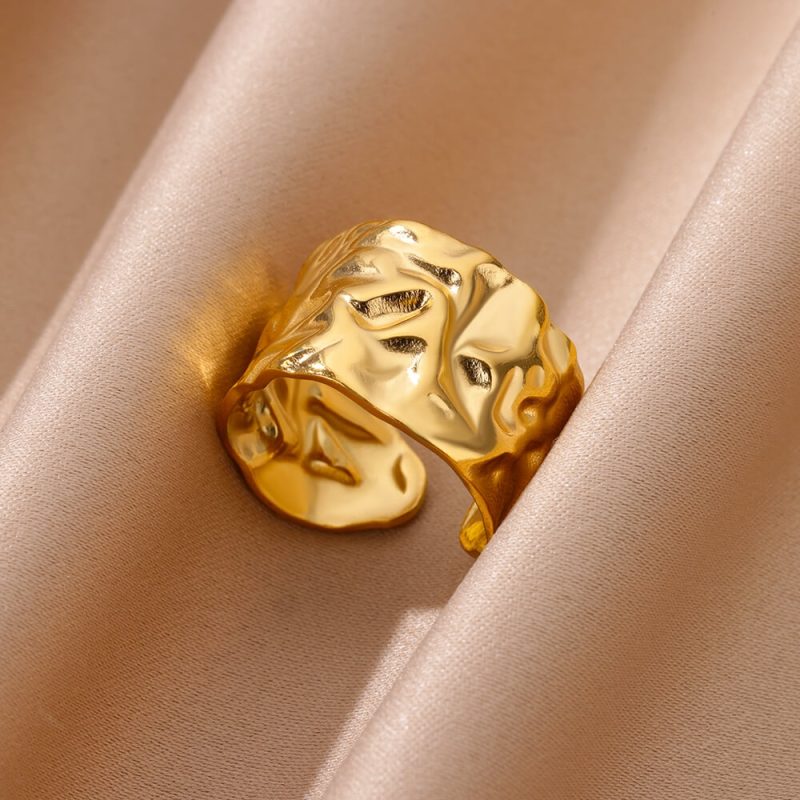Irregular Geometric Chunky Opening Rings for Women Stainless Steel Gold Color Wedding Ring Aesthetic Fashion Jewelry Party Gift - Image 5