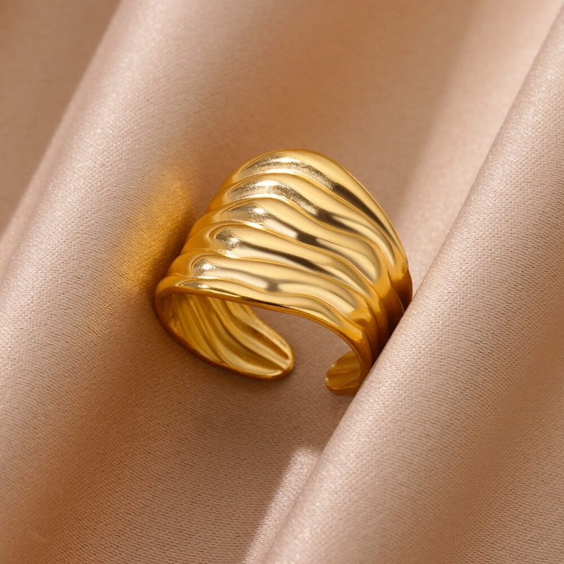 Irregular Geometric Chunky Opening Rings for Women Stainless Steel Gold Color Wedding Ring Aesthetic Fashion Jewelry Party Gift - Image 6
