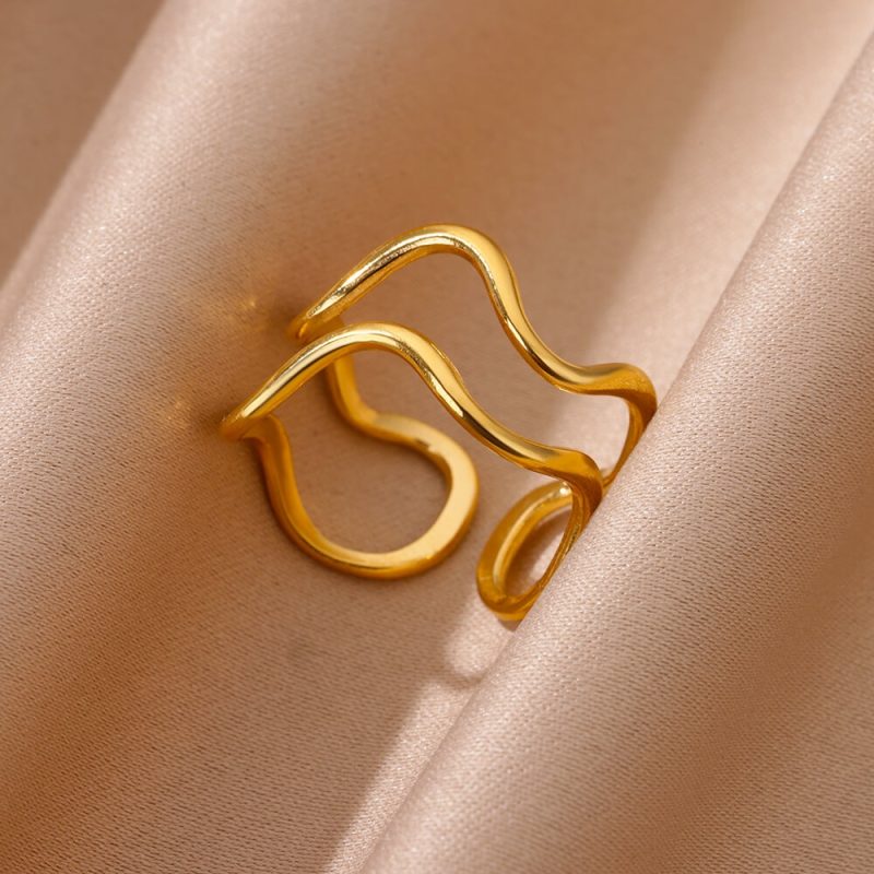 Irregular Geometric Chunky Opening Rings for Women Stainless Steel Gold Color Wedding Ring Aesthetic Fashion Jewelry Party Gift - Image 7