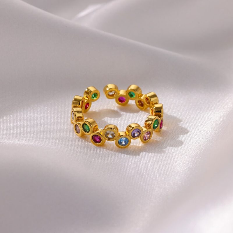 Colorful Tiny Round Rings For Women Stainless Steel Gold Color Adjustable Wedding Ring Luxury Aesthetic Jewlery Couple Gift - Image 3
