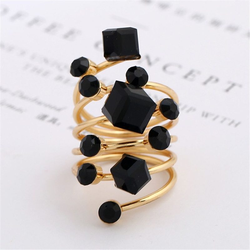 Crystal Stone Rings for Women Exaggerated Hollow Wide Open Ring Female Fashion Geometric Wedding Party Finger Jewelry Gifts