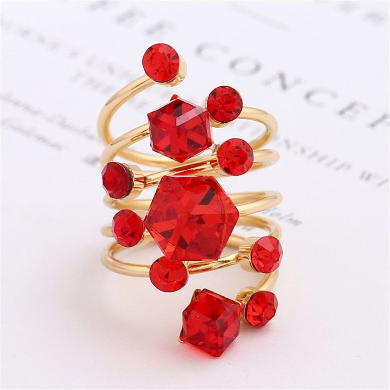 Crystal Stone Rings for Women Exaggerated Hollow Wide Open Ring Female Fashion Geometric Wedding Party Finger Jewelry Gifts - Image 2