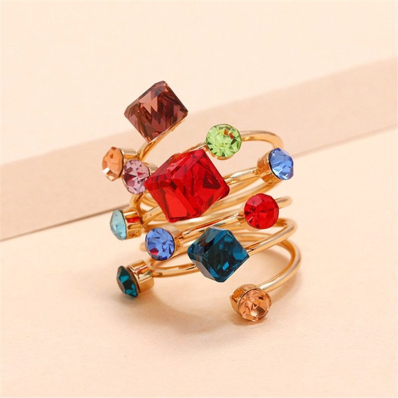 Crystal Stone Rings for Women Exaggerated Hollow Wide Open Ring Female Fashion Geometric Wedding Party Finger Jewelry Gifts - Image 3
