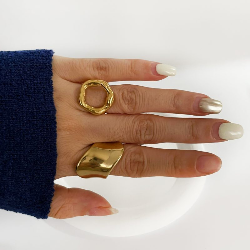 Peri'sbox Minimalism Anti-Tarnish Stainless Steel 18K Pvd Gold Plated Rings for Women Unique Design Fashion Holiday Jewelry Gift - Image 2