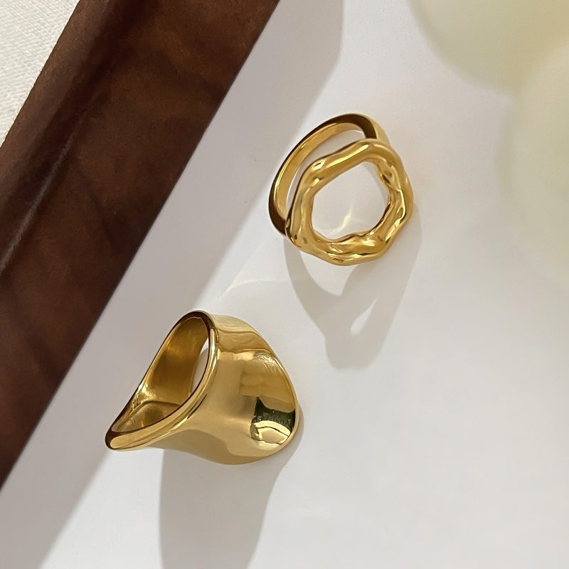 Peri'sbox Minimalism Anti-Tarnish Stainless Steel 18K Pvd Gold Plated Rings for Women Unique Design Fashion Holiday Jewelry Gift - Image 4